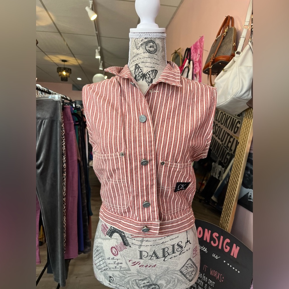 Calvin Klein Jeans Red and White Striped vest